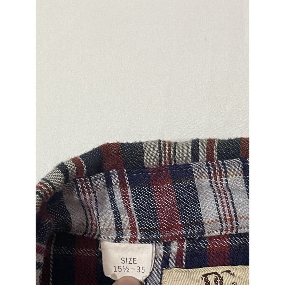 Dee Cee Vintage 80s Red Blue Plaid Pearl Snap Western Raw Hem Shirt 15 1/2 - 35 - Picture 3 of 8